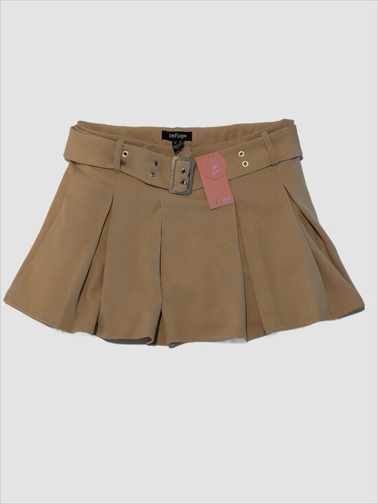 refuge Dresses & Skirts - NWT Refuge Tan Pleated Belted Mini Skort Size M